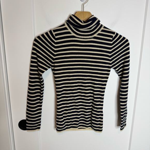Nolley’s Light Navy Blue Ivory Stripe Turtleneck Sweater Size Small - Picture 1 of 6